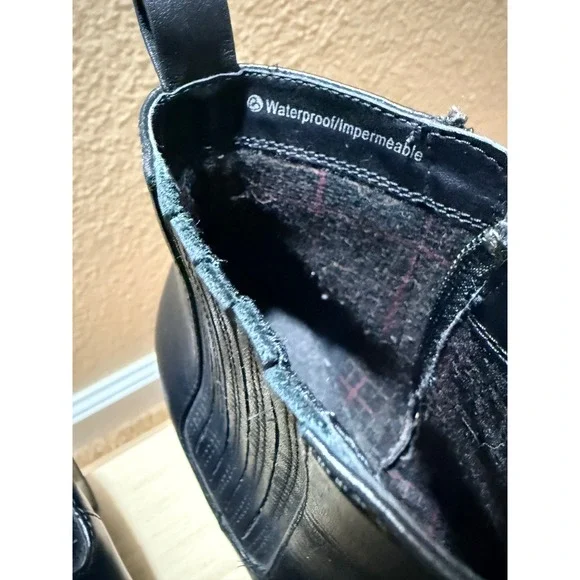 Blondo Waterproof Sz 8 Black Leather Ankle Boots Block Heel Pointed Toe Booties - Picture 9 of 10